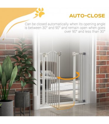 PawHut 74-87cm Adjustable Metal Pet Gate Safety Barrier w/ Auto-Close White