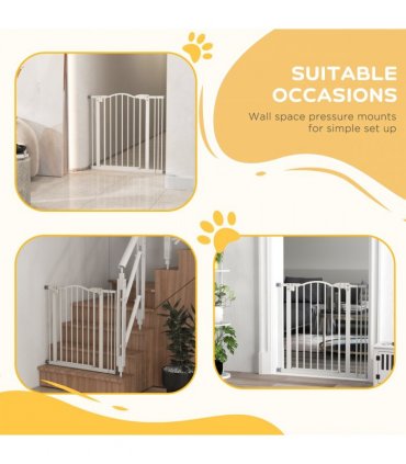 PawHut 74-87cm Adjustable Metal Pet Gate Safety Barrier w/ Auto-Close White