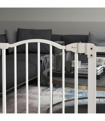 PawHut 74-87cm Adjustable Metal Pet Gate Safety Barrier w/ Auto-Close White