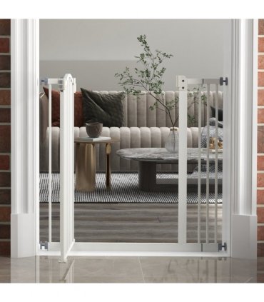 PawHut 74-87cm Adjustable Metal Pet Gate Safety Barrier w/ Auto-Close White