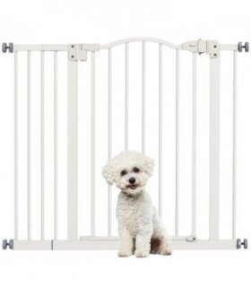 PawHut 74-94cm Adjustable Metal Pet Gate Safety Barrier w/ Auto-Close White