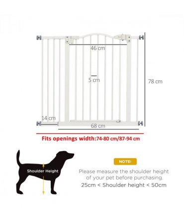 PawHut 74-94cm Adjustable Metal Pet Gate Safety Barrier w/ Auto-Close White
