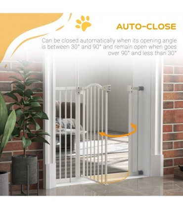 PawHut 74-94cm Adjustable Metal Pet Gate Safety Barrier w/ Auto-Close White