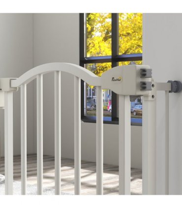 PawHut 74-94cm Adjustable Metal Pet Gate Safety Barrier w/ Auto-Close White
