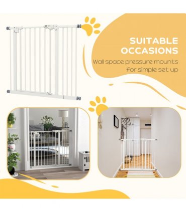 PawHut Adjustable Safety Gate w/ 1 Extensions and Four Adjustable Screws, White