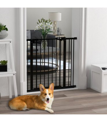 PawHut Adjustable Safety Gate w/ 1 Extensions and Four Adjustable Screws, Black