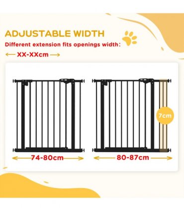 PawHut Adjustable Safety Gate w/ 1 Extensions and Four Adjustable Screws, Black