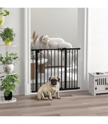 PawHut Adjustable Safety Gate w/ 1 Extensions and Four Adjustable Screws, Black