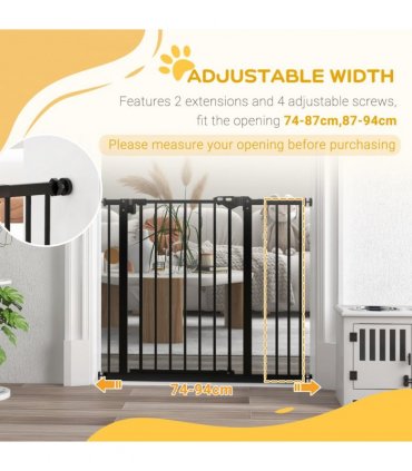 PawHut Adjustable Safety Gate w/ 1 Extensions and Four Adjustable Screws, Black