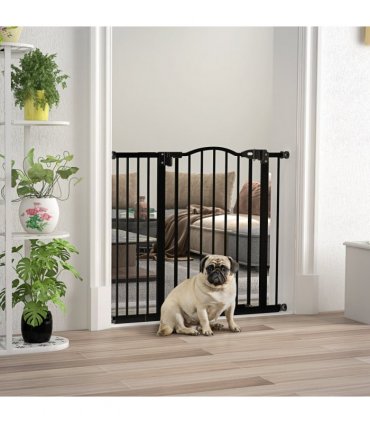 PawHut 74-94cm Adjustable Metal Pet Gate Safety Barrier w/ Auto-Close Black