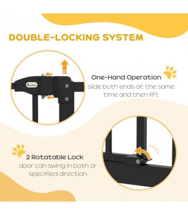 PawHut 74-94cm Adjustable Metal Pet Gate Safety Barrier w/ Auto-Close Black