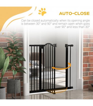 PawHut 74-94cm Adjustable Metal Pet Gate Safety Barrier w/ Auto-Close Black