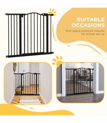 PawHut 74-94cm Adjustable Metal Pet Gate Safety Barrier w/ Auto-Close Black