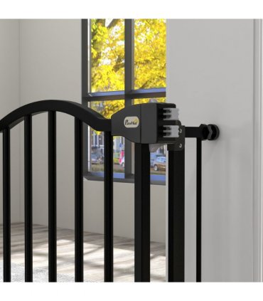 PawHut 74-94cm Adjustable Metal Pet Gate Safety Barrier w/ Auto-Close Black