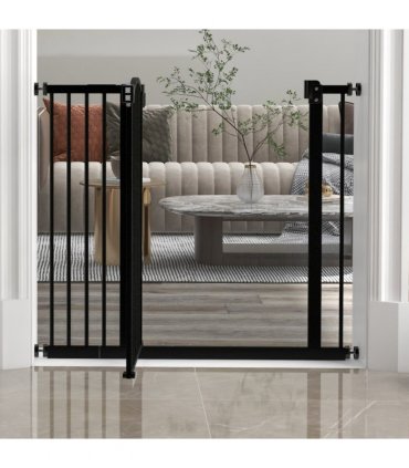 PawHut 74-94cm Adjustable Metal Pet Gate Safety Barrier w/ Auto-Close Black