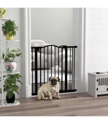 PawHut 74-87cm Adjustable Metal Pet Gate Safety Barrier w/ Auto-Close Black