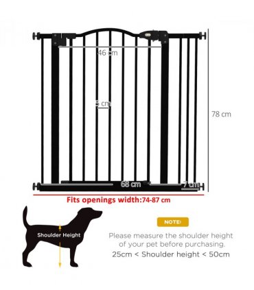 PawHut 74-87cm Adjustable Metal Pet Gate Safety Barrier w/ Auto-Close Black