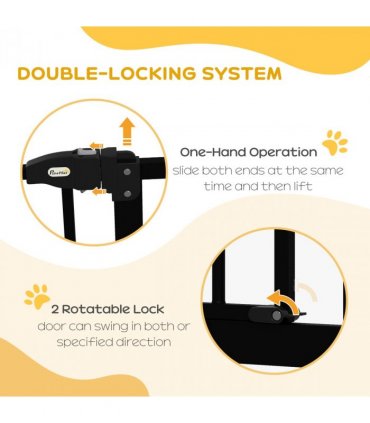 PawHut 74-87cm Adjustable Metal Pet Gate Safety Barrier w/ Auto-Close Black