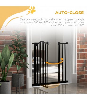 PawHut 74-87cm Adjustable Metal Pet Gate Safety Barrier w/ Auto-Close Black