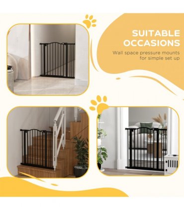 PawHut 74-87cm Adjustable Metal Pet Gate Safety Barrier w/ Auto-Close Black