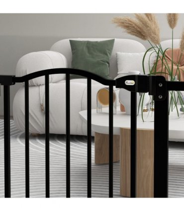 PawHut 74-87cm Adjustable Metal Pet Gate Safety Barrier w/ Auto-Close Black