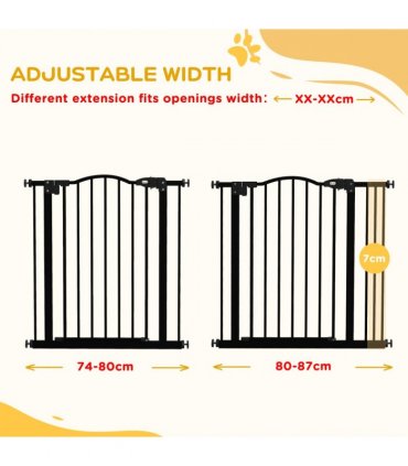 PawHut 74-87cm Adjustable Metal Pet Gate Safety Barrier w/ Auto-Close Black