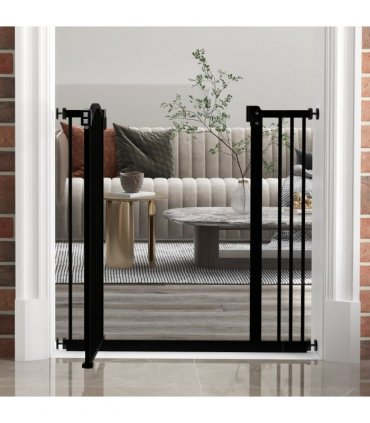 PawHut 74-87cm Adjustable Metal Pet Gate Safety Barrier w/ Auto-Close Black