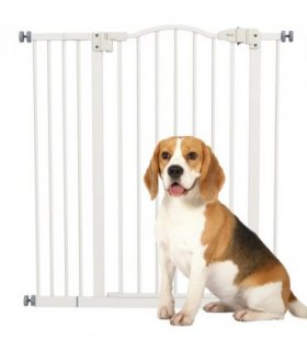 Pet Gate Metal Plastic White Adjustable 74-94cm Safety Barrier Auto-Close Door