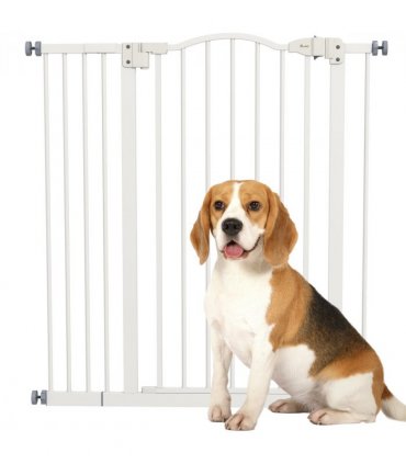 Pet Gate Metal Plastic White Adjustable 74-94cm Safety Barrier Auto-Close Door