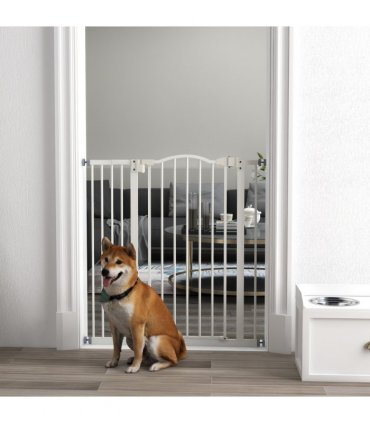 Pet Gate Metal Plastic White Adjustable 74-94cm Safety Barrier Auto-Close Door