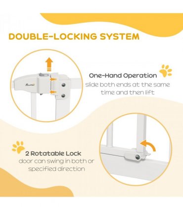Pet Gate Metal Plastic White Adjustable 74-94cm Safety Barrier Auto-Close Door