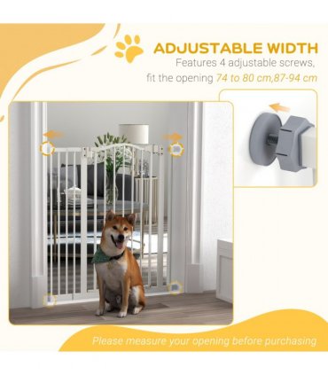 Pet Gate Metal Plastic White Adjustable 74-94cm Safety Barrier Auto-Close Door
