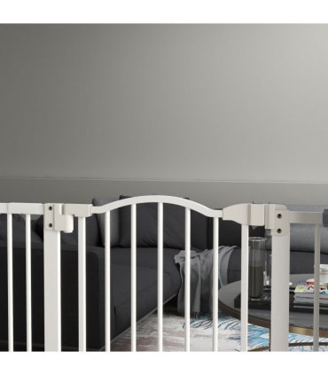 Pet Gate Metal Plastic White Adjustable 74-94cm Safety Barrier Auto-Close Door