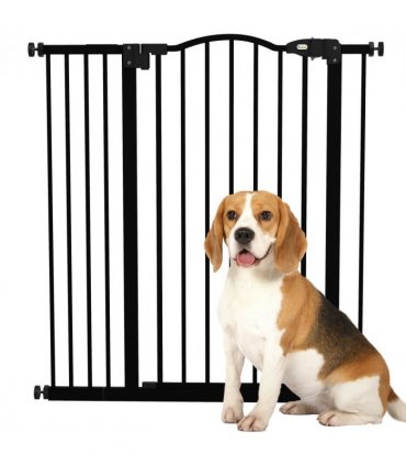 PawHut 74-94cm Adjustable Metal Pet Gate Safety Barrier w/ Auto-Close Door Black