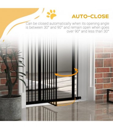 PawHut 74-94cm Adjustable Metal Pet Gate Safety Barrier w/ Auto-Close Door Black