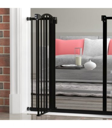 PawHut 74-94cm Adjustable Metal Pet Gate Safety Barrier w/ Auto-Close Door Black