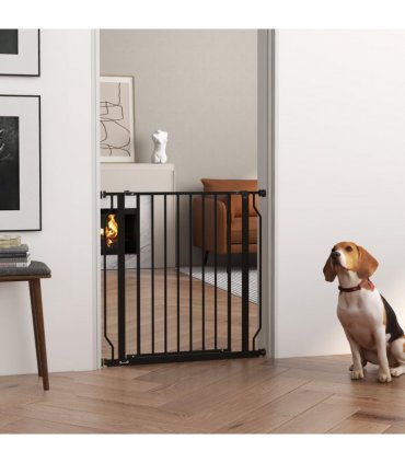 PawHut Dog Gate Wide Stair Gate w/ Door Pressure Fit, 75-85W cm, Black