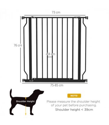 PawHut Dog Gate Wide Stair Gate w/ Door Pressure Fit, 75-85W cm, Black