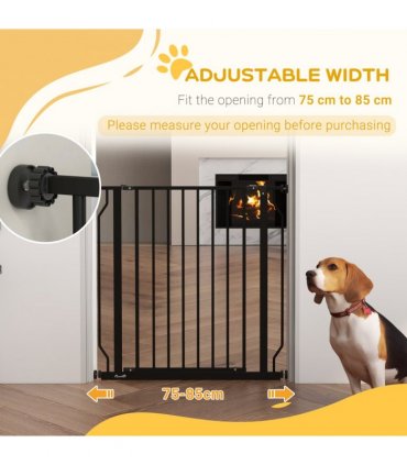 PawHut Dog Gate Wide Stair Gate w/ Door Pressure Fit, 75-85W cm, Black