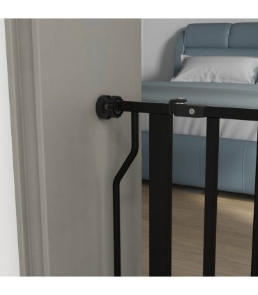 PawHut Dog Gate Wide Stair Gate w/ Door Pressure Fit, 75-85W cm, Black