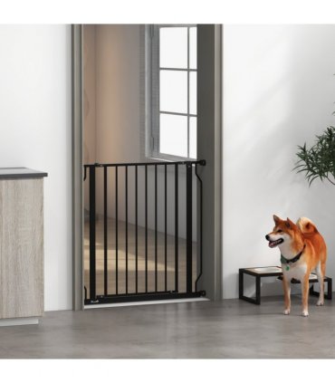 PawHut Dog Gate Wide Stair Gate w/ Door Pressure Fit, 75-85W cm, Black