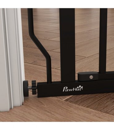 PawHut Dog Gate Wide Stair Gate w/ Door Pressure Fit, 75-85W cm, Black