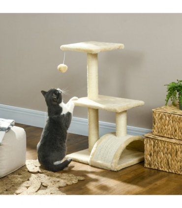PawHut 72cm Cat Tree Climbing Tower with Sisal Scratching Post - Cream White