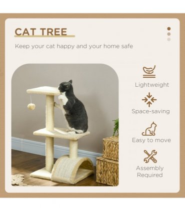 PawHut 72cm Cat Tree Climbing Tower with Sisal Scratching Post - Cream White