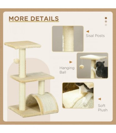 PawHut 72cm Cat Tree Climbing Tower with Sisal Scratching Post - Cream White