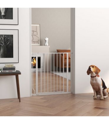 PawHut Dog Gate Wide Stair Gate w/ Door Pressure Fit, 75-85W cm, White