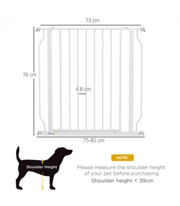PawHut Dog Gate Wide Stair Gate w/ Door Pressure Fit, 75-85W cm, White