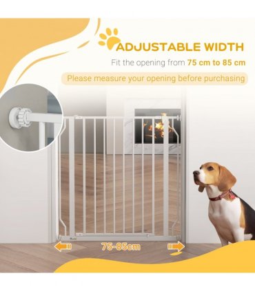 PawHut Dog Gate Wide Stair Gate w/ Door Pressure Fit, 75-85W cm, White