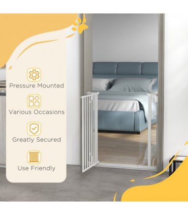 PawHut Dog Gate Wide Stair Gate w/ Door Pressure Fit, 75-85W cm, White