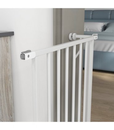 PawHut Dog Gate Wide Stair Gate w/ Door Pressure Fit, 75-85W cm, White